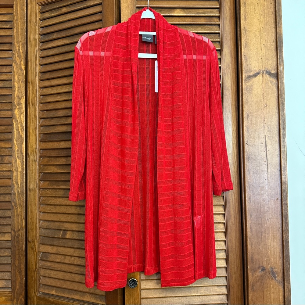NWT Chicos Travelers light sheer red shadow stripe jacket cardigan, 0 (S)